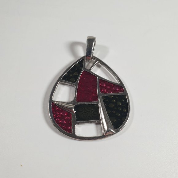Art Deco Teardrop 2" Necklace Pendant Slide Plum Olive In A Silver Tone Setting - Picture 4 of 4